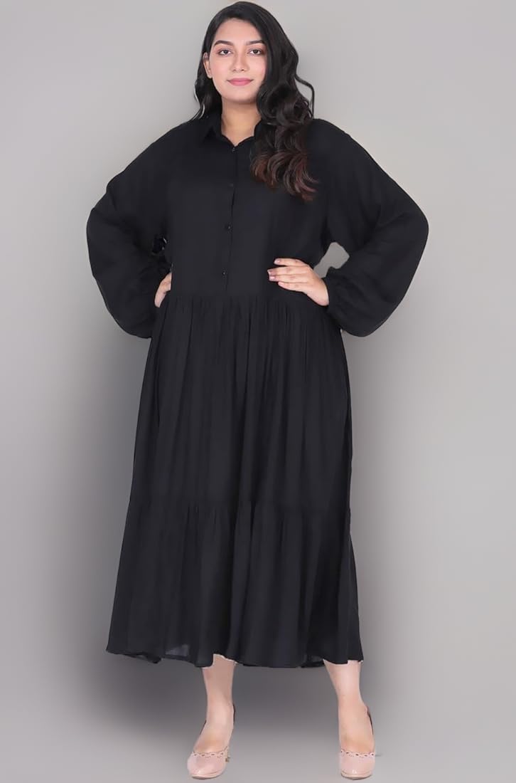 Buy Lastinch Women's Plus Size Black Tiered Maxi Dress (X-Small